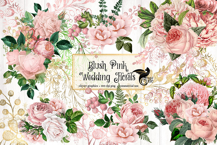 Blush Pink Wedding Floral Clipart in Illustrations - product preview 8