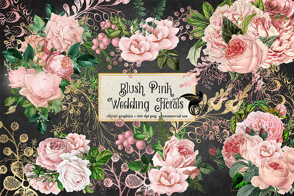 Blush Pink Wedding Floral Clipart in Illustrations - product preview 1