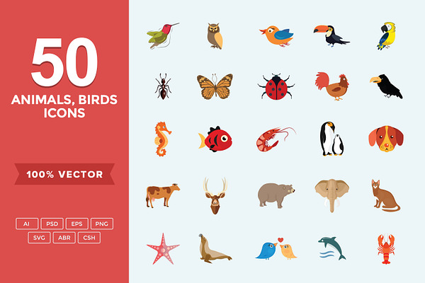 Flat Icons Animals, Birds & Insects