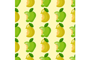 Bitten apple background vector illustration textile green fruits slice seamless pattern.