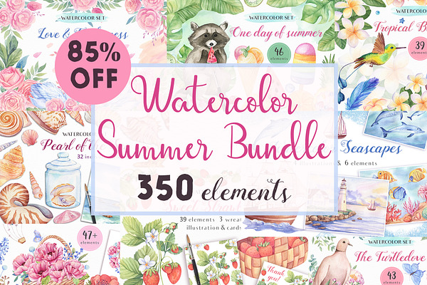-85%OFF-Big Watercolor Summer Bundle