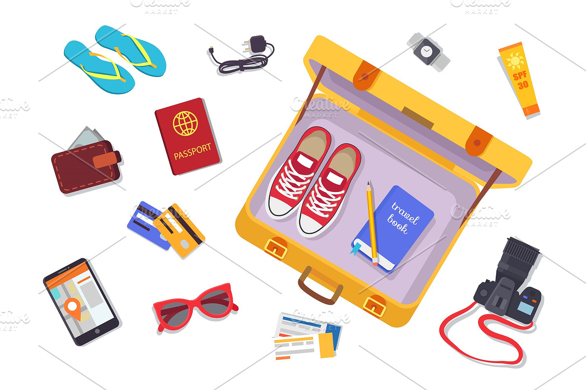 Trip Planning Luggage Set Vector Illustration in Objects - product preview 8