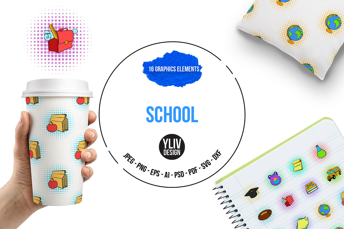 School icons set, pop-art style in Graphics - product preview 8