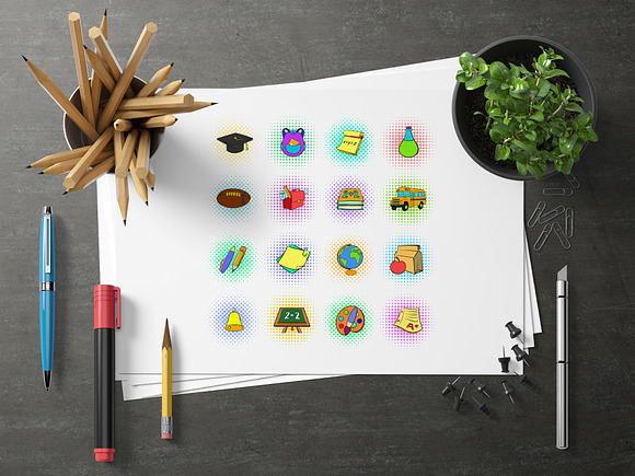 School icons set, pop-art style in Graphics - product preview 3