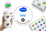 Wings icons set, pop-art style