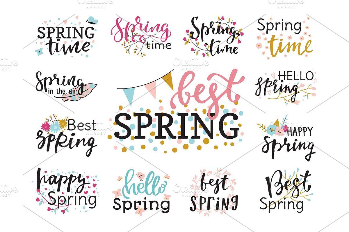 Hello spring time vector lettering text greeting card special springtime typography hand drawn Spring graphic illustration badge in Objects - product preview 8
