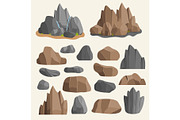 Stones rocks in cartoon style big building mineral pile. Boulder natural rocks and stones granite rough illustration rocks and stones nature boulder geology gray cartoon material