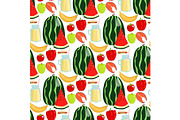 Cartoon fresh watermelon fruits picnic food summer nature flat style seamless pattern design vector illustration.