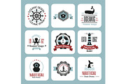 Sea marine vector nautical logo icons sailing themed label or with ship ribbons travel element graphic badges illustration.
