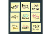 Hello spring time vector lettering text greeting card special springtime typography hand drawn Spring graphic illustration badge