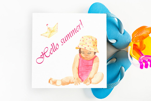Children's beach set Watercolor. in Illustrations - product preview 3
