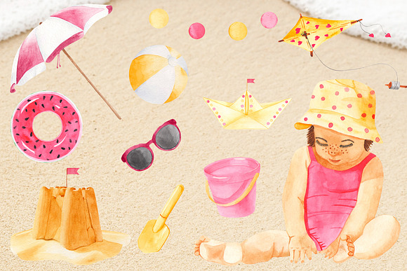 Children's beach set Watercolor. in Illustrations - product preview 6