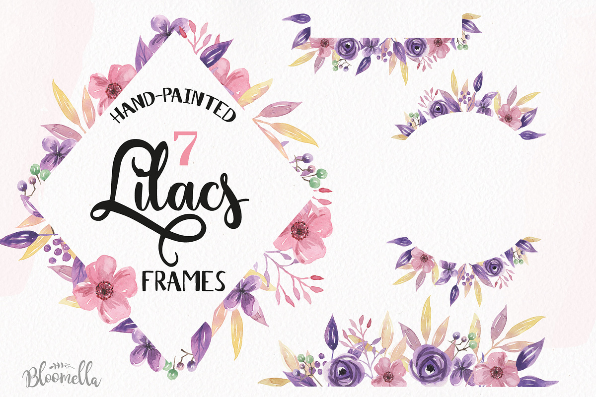 Lilacs Frames Watercolor Florals Set in Illustrations - product preview 8