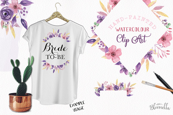 Lilacs Frames Watercolor Florals Set in Illustrations - product preview 1