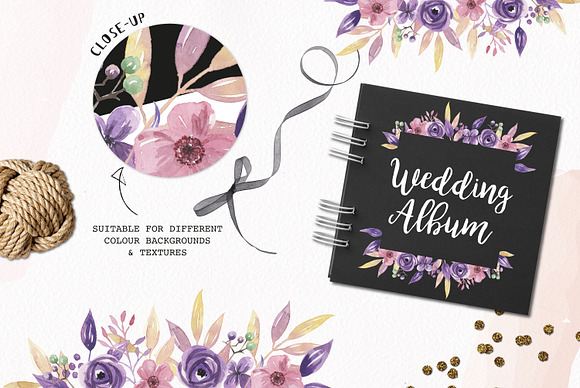 Lilacs Frames Watercolor Florals Set in Illustrations - product preview 2