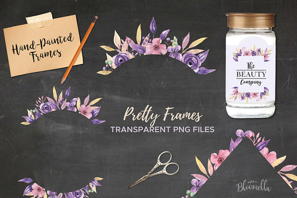 Lilacs Frames Watercolor Florals Set in Illustrations - product preview 4