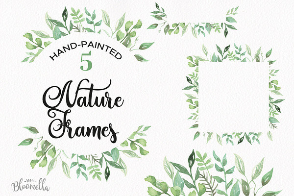 Nature Frames Leaves Watercolor Set
