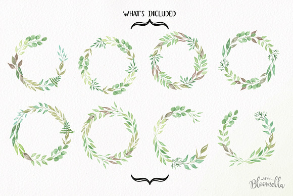 Leaves Wreath Clipart Watercolor Set in Illustrations - product preview 3