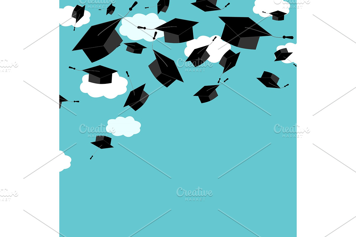 Graduate caps on the blue sky background in Illustrations - product preview 8