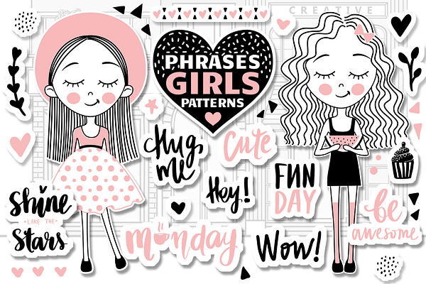 Cute Girls.Positive phrases.Patterns