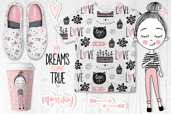 Cute Girls.Positive phrases.Patterns in Illustrations - product preview 1