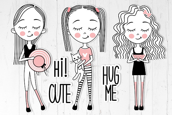 Cute Girls.Positive phrases.Patterns in Illustrations - product preview 3