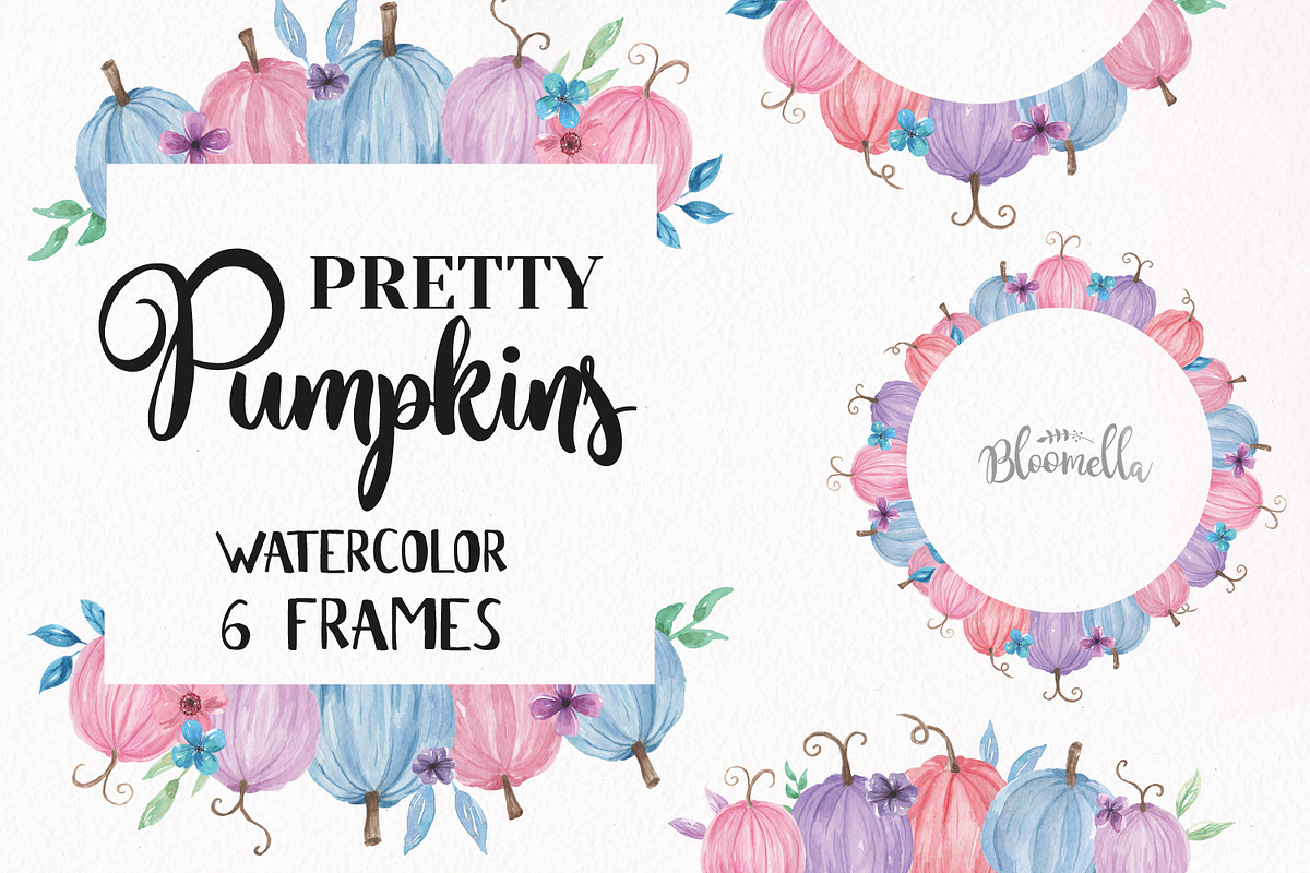 Pastel Pumpkins Watercolor Frames in Illustrations - product preview 8