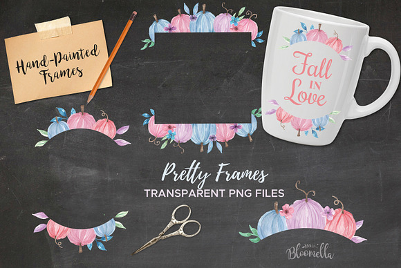 Pastel Pumpkins Watercolor Frames in Illustrations - product preview 1