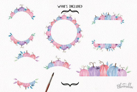 Pastel Pumpkins Watercolor Frames in Illustrations - product preview 4