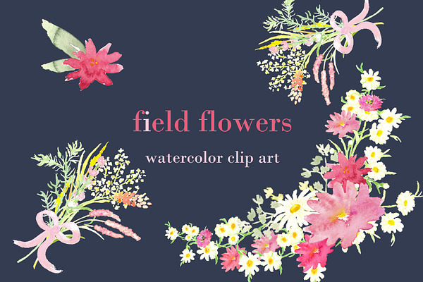 Field Flowers watercolor clip art