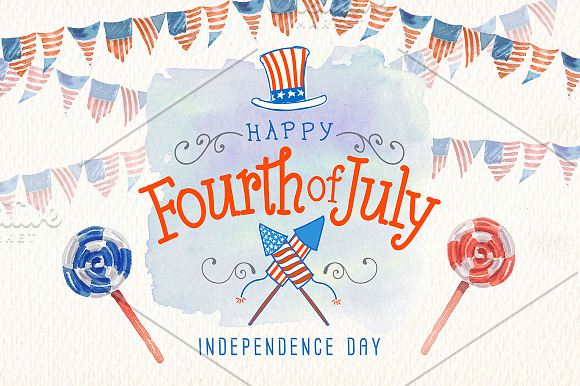 fourth of july watercolor clipart in Illustrations - product preview 2
