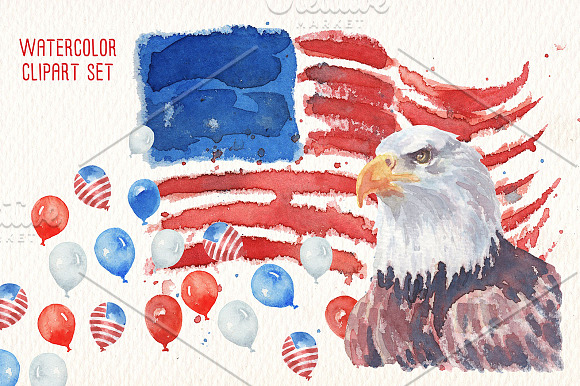 fourth of july watercolor clipart in Illustrations - product preview 3