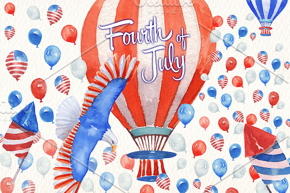 fourth of july watercolor clipart in Illustrations - product preview 5