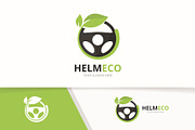 Vector car helm and leaf logo  