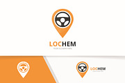 Vector car helm and map pointer logo