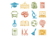School and Education Icons Watercolor style