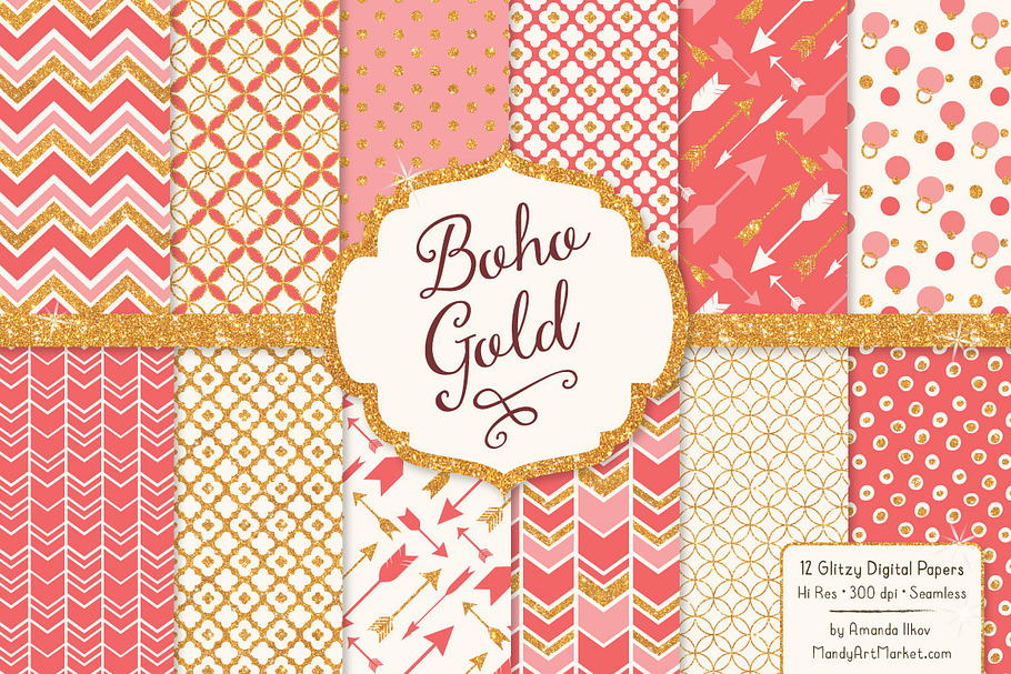 Coral Bohemian Glitter Patterns in Patterns - product preview 8