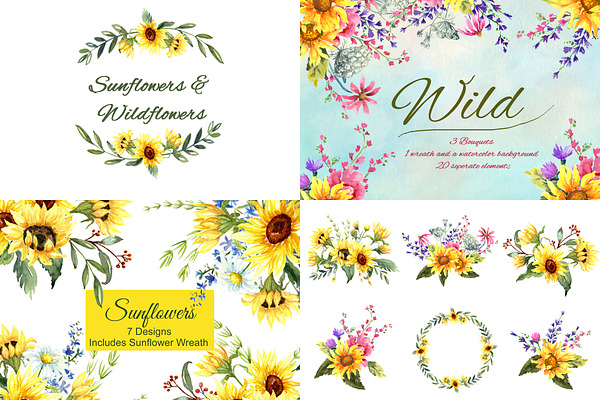 Sunflowers & Wildflowers Clip Art