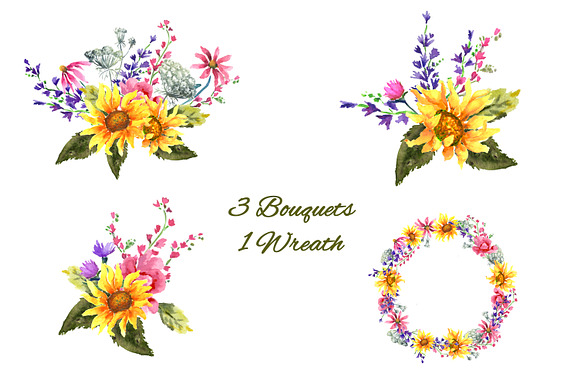 Sunflowers & Wildflowers Clip Art in Illustrations - product preview 5