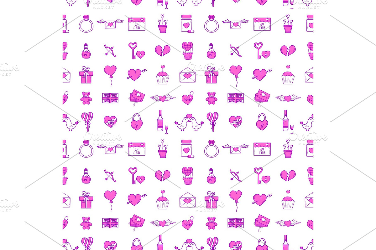 Wedding outline icons seamless pattern background vector illustration married celebration music groom invitation elements valentine day hand drawn ceremony collection. in Illustrations - product preview 8