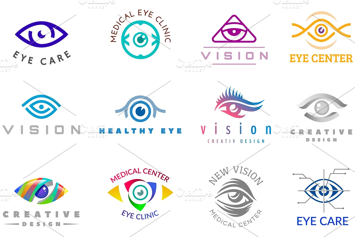 Eye logo vector eyeball icon eyes look vision and eyelashes logotype of medical care optic company supervision illustration isolated on white background in Objects - product preview 8