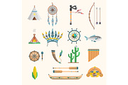Vector indian boho icons elements traditional concept and native tribal ethnic feather culture indian ornament design illustration vintage aztec people decoration