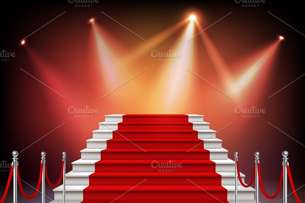 White stairs covered with red carpet in Illustrations - product preview 8