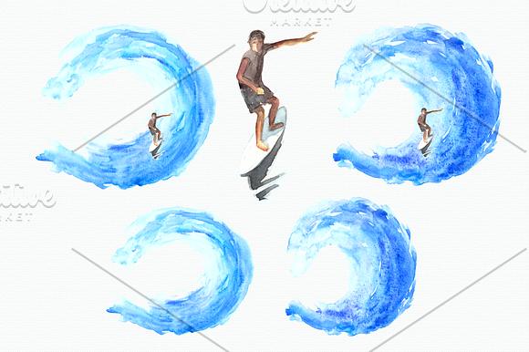 Watercolor Surf Clip Art Set in Illustrations - product preview 1