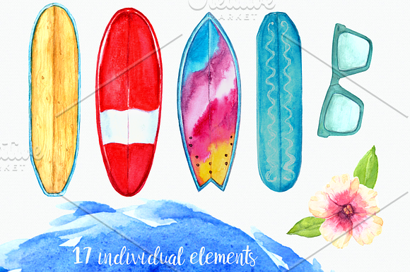 Watercolor Surf Clip Art Set in Illustrations - product preview 2