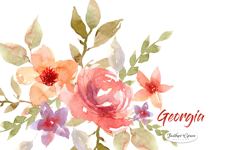 Peach & Purple Flowers in Illustrations - product preview 8