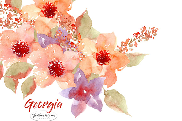 Peach & Purple Flowers in Illustrations - product preview 3
