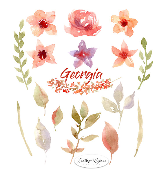Peach & Purple Flowers in Illustrations - product preview 5