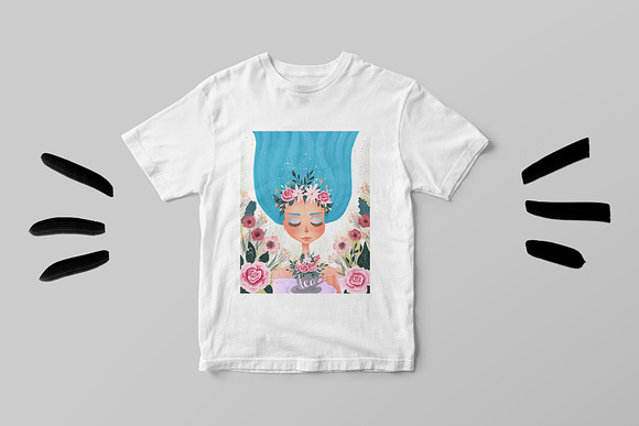 Floral Tea Girl Illustration in Illustrations - product preview 4