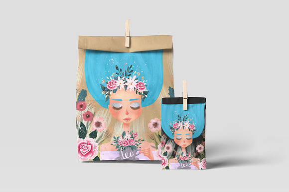 Floral Tea Girl Illustration in Illustrations - product preview 5